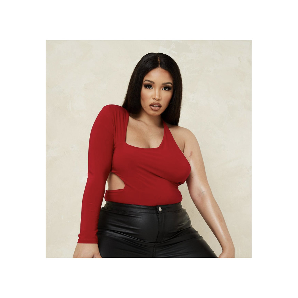 Asymmetric One-Shoulder Red Women's Top
